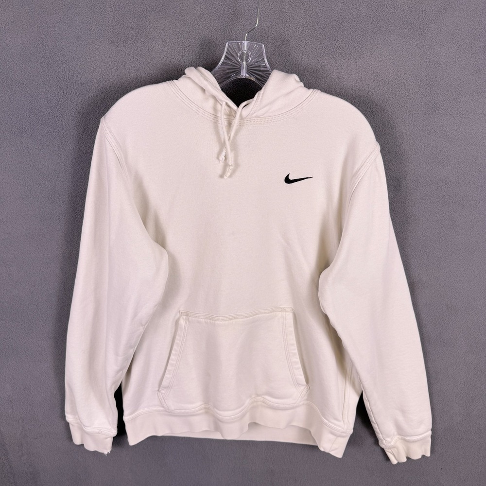 Nike‎ Men's Hoodie L Sportswear Club Fleece White Check Gym Athleisure